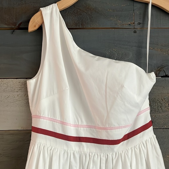 J Crew One Shoulder Ribbon Striped Summer Dress Midi White Sz 2 - Picture 4 of 15